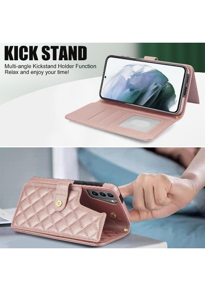 Samsung Galaxy S21 Plus Leather Flip Magnetic Clasp Kickstand Heavy Duty Protective Wallet Phone Case With Card Holder Crossbody Long Wrist Strap (Yurt Dışından) fırsatları