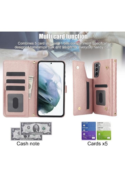 Samsung Galaxy S21 Plus Leather Flip Magnetic Clasp Kickstand Heavy Duty Protective Wallet Phone Case With Card Holder Crossbody Long Wrist Strap (Yurt Dışından) indirimleri