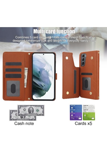 Samsung Galaxy S21 Plus Leather Flip Magnetic Clasp Kickstand Heavy Duty Protective Wallet Phone Case With Card Holder Crossbody Long Wrist Strap (Yurt Dışından) indirimleri