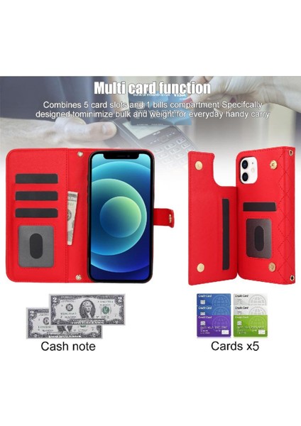 iPhone 12/12 Pro Leather Flip Magnetic Clasp Kickstand Heavy Duty Protective Wallet Phone Case With Card Holder Crossbody Long Wrist Strap (Yurt Dışından) fiyatları