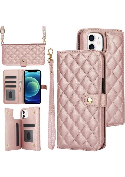 iPhone 12/12 Pro Leather Flip Magnetic Clasp Kickstand Heavy Duty Protective Wallet Phone Case With Card Holder Crossbody Long Wrist Strap (Yurt Dışından)