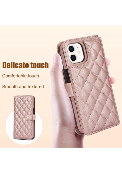 iPhone 12/12 Pro Leather Flip Magnetic Clasp Kickstand Heavy Duty Protective Wallet Phone Case With Card Holder Crossbody Long Wrist Strap (Yurt Dışından) modelleri