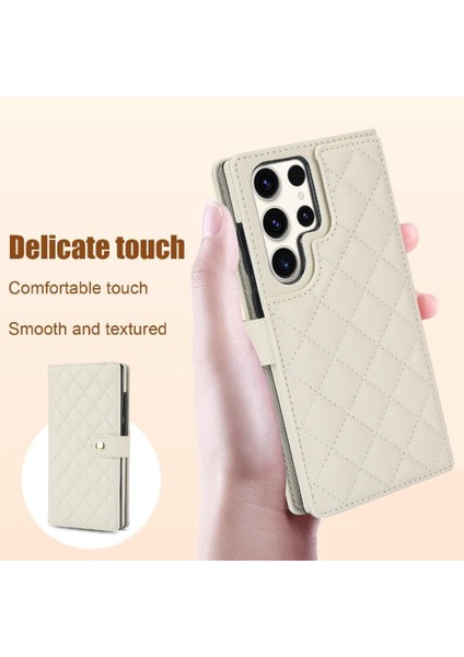 Samsung Galaxy S23 Ultra Leather Flip Magnetic Clasp Kickstand Heavy Duty Protective Wallet Phone Case With Card Holder Crossbody Long Wrist Strap (Yurt Dışından)
