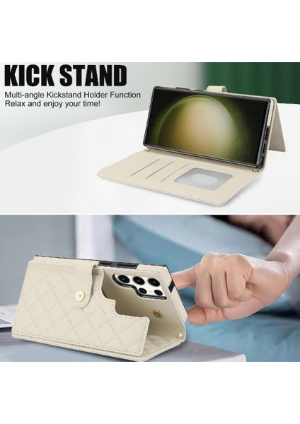 Samsung Galaxy S23 Ultra Leather Flip Magnetic Clasp Kickstand Heavy Duty Protective Wallet Phone Case With Card Holder Crossbody Long Wrist Strap (Yurt Dışından) indirimleri