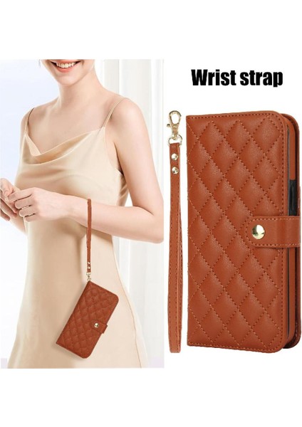 iPhone 15 Pro Max Leather Flip Magnetic Clasp Kickstand Heavy Duty Protective Wallet Phone Case With Card Holder Crossbody Long Wrist Strap (Yurt Dışından) modelleri