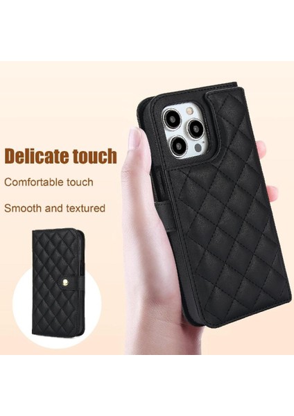 iPhone 13 Pro Max Leather Flip Magnetic Clasp Kickstand Heavy Duty Protective Wallet Phone Case With Card Holder Crossbody Long Wrist Strap (Yurt Dışından) modelleri