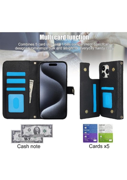iPhone 13 Pro Max Leather Flip Magnetic Clasp Kickstand Heavy Duty Protective Wallet Phone Case With Card Holder Crossbody Long Wrist Strap (Yurt Dışından) fırsatları
