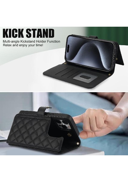 iPhone 12 Pro Max Leather Flip Magnetic Clasp Kickstand Heavy Duty Protective Wallet Phone Case With Card Holder Crossbody Long Wrist Strap (Yurt Dışından) indirimleri