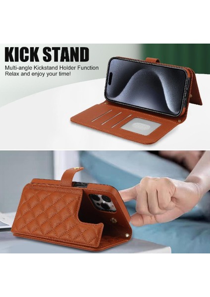 iPhone 13 Pro Max Leather Flip Magnetic Clasp Kickstand Heavy Duty Protective Wallet Phone Case With Card Holder Crossbody Long Wrist Strap (Yurt Dışından) modelleri