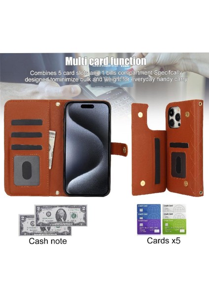 iPhone 13 Pro Max Leather Flip Magnetic Clasp Kickstand Heavy Duty Protective Wallet Phone Case With Card Holder Crossbody Long Wrist Strap (Yurt Dışından) fırsatları