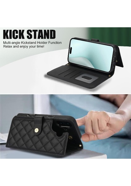 iPhone 16 Leather Flip Magnetic Clasp Kickstand Heavy Duty Protective Wallet Phone Case With Card Holder Crossbody Long Wrist Strap (Yurt Dışından) fırsatları