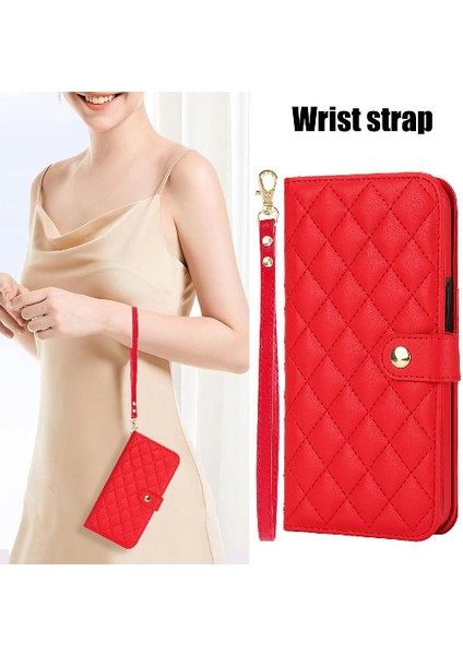 iPhone 16 Leather Flip Magnetic Clasp Kickstand Heavy Duty Protective Wallet Phone Case With Card Holder Crossbody Long Wrist Strap (Yurt Dışından) fırsatları
