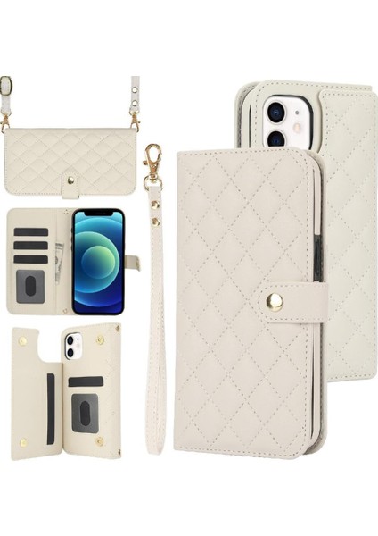 iPhone 14 Plus Leather Flip Magnetic Clasp Kickstand Heavy Duty Protective Wallet Phone Case With Card Holder Crossbody Long Wrist Strap (Yurt Dışından)