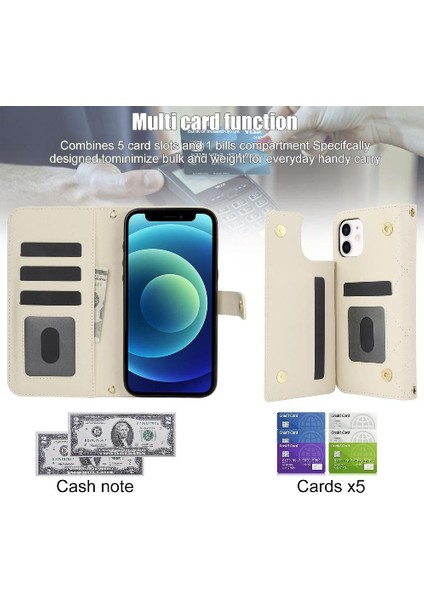 iPhone 14 Plus Leather Flip Magnetic Clasp Kickstand Heavy Duty Protective Wallet Phone Case With Card Holder Crossbody Long Wrist Strap (Yurt Dışından) indirimleri