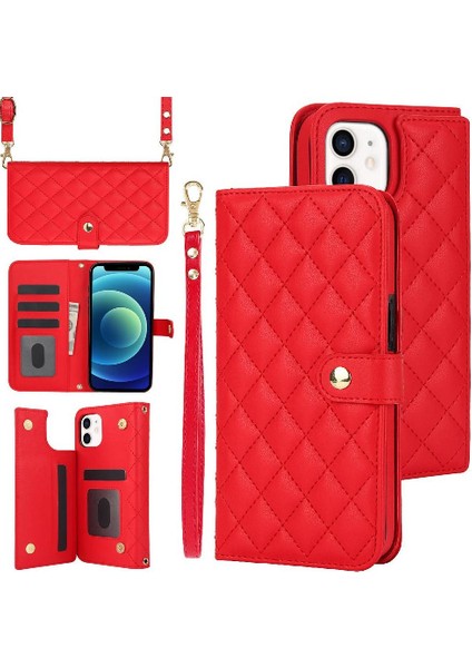 iPhone 14 Plus Leather Flip Magnetic Clasp Kickstand Heavy Duty Protective Wallet Phone Case With Card Holder Crossbody Long Wrist Strap (Yurt Dışından)