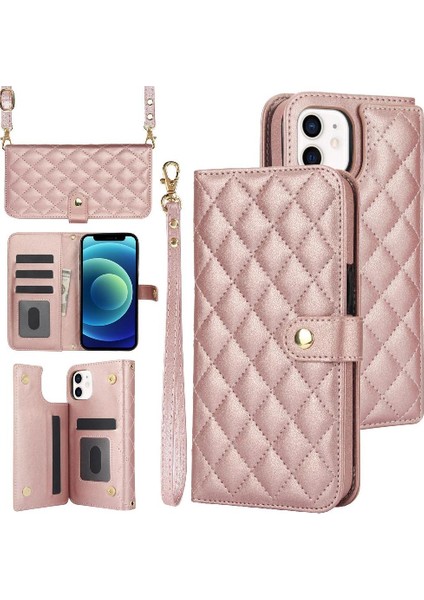 iPhone 14 Plus Leather Flip Magnetic Clasp Kickstand Heavy Duty Protective Wallet Phone Case With Card Holder Crossbody Long Wrist Strap (Yurt Dışından)