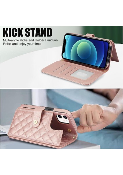 iPhone 14 Plus Leather Flip Magnetic Clasp Kickstand Heavy Duty Protective Wallet Phone Case With Card Holder Crossbody Long Wrist Strap (Yurt Dışından) indirimleri