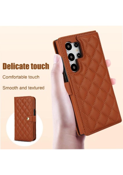 Samsung Galaxy S24 Ultra Leather Flip Magnetic Clasp Kickstand Heavy Duty Protective Wallet Phone Case With Card Holder Crossbody Long Wrist Strap (Yurt Dışından) fırsatları