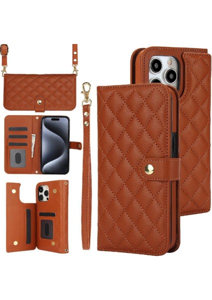 iPhone 12 Pro Max Leather Flip Magnetic Clasp Kickstand Heavy Duty Protective Wallet Phone Case With Card Holder Crossbody Long Wrist Strap (Yurt Dışından)