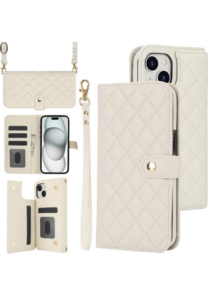 iPhone 15 Pro Leather Flip Magnetic Clasp Kickstand Heavy Duty Protective Wallet Phone Case With Card Holder Crossbody Long Wrist Strap (Yurt Dışından)