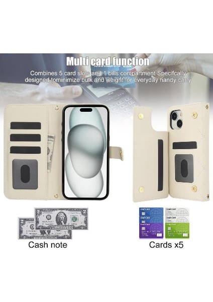 iPhone 15 Pro Leather Flip Magnetic Clasp Kickstand Heavy Duty Protective Wallet Phone Case With Card Holder Crossbody Long Wrist Strap (Yurt Dışından) indirimleri