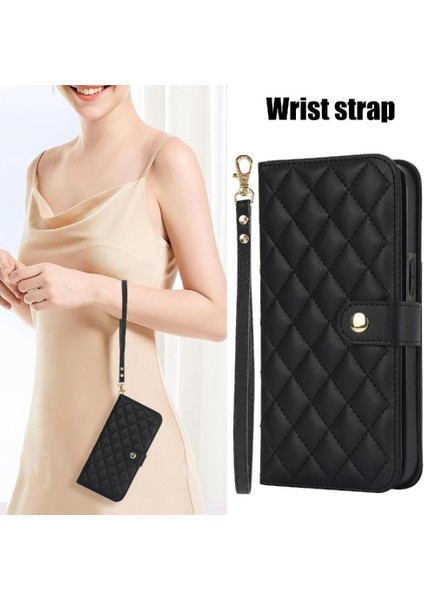 iPhone 15 Pro Leather Flip Magnetic Clasp Kickstand Heavy Duty Protective Wallet Phone Case With Card Holder Crossbody Long Wrist Strap (Yurt Dışından) fiyatları