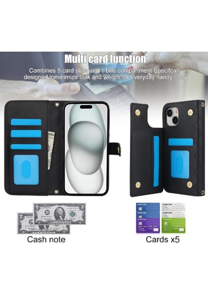 iPhone 15 Pro Leather Flip Magnetic Clasp Kickstand Heavy Duty Protective Wallet Phone Case With Card Holder Crossbody Long Wrist Strap (Yurt Dışından) indirimleri