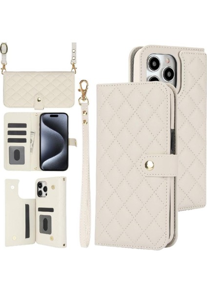 iPhone 16 Pro Leather Flip Magnetic Clasp Kickstand Heavy Duty Protective Wallet Phone Case With Card Holder Crossbody Long Wrist Strap (Yurt Dışından)