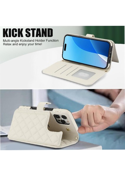 iPhone 16 Pro Leather Flip Magnetic Clasp Kickstand Heavy Duty Protective Wallet Phone Case With Card Holder Crossbody Long Wrist Strap (Yurt Dışından) indirimleri