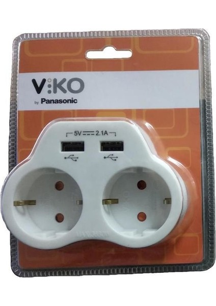 2 Li Topraklı ve 2,1 Amper 2 USB Çıkışlı Fiş Priz - Hızlı Şarj Cihazı