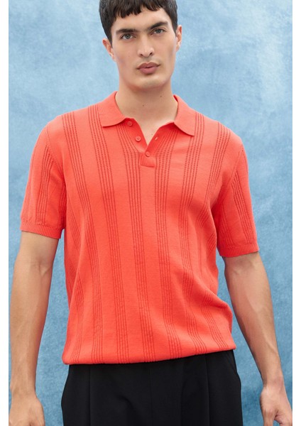 %100 Pamuk Polo Yaka Kısa Kollu Triko Tişört F7133AX25SM