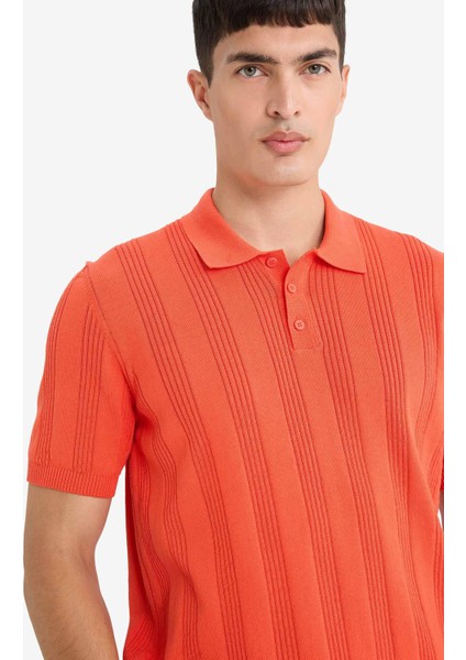 %100 Pamuk Polo Yaka Kısa Kollu Triko Tişört F7133AX25SM