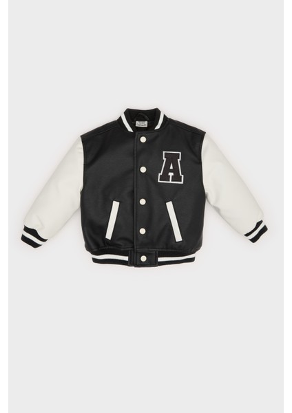 Erkek Bebek Su Geçirmez Kolej Yaka Nakışlı Cepli Çıtçıtlı Bomber Mont E7476A525AU