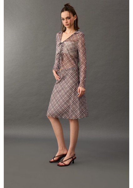 A Form Kareli Normal Bel Tül Midi Etek F7790AX25AU