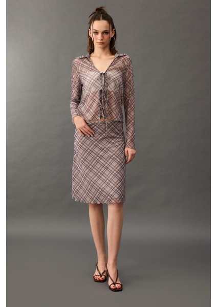 A Form Kareli Normal Bel Tül Midi Etek F7790AX25AU fiyatları