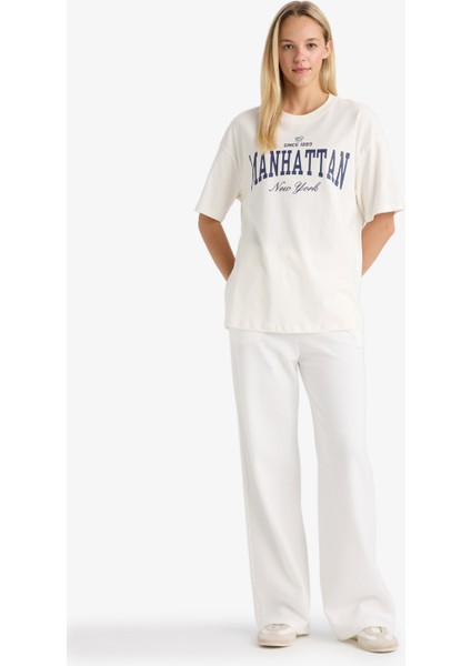 Oversize Geniş Kalıp Bisiklet Yaka Baskılı Kısa Kollu Tişört fiyatları