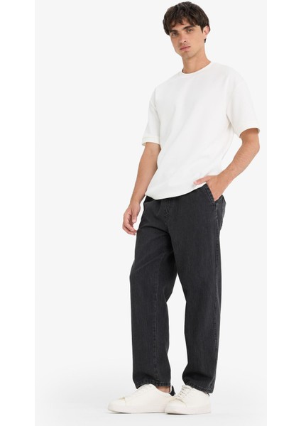 %100 Pamuk Wide Leg Beli Bağcıklı Lastikli Geniş Paça Jean Pantolon C2044AX25AU