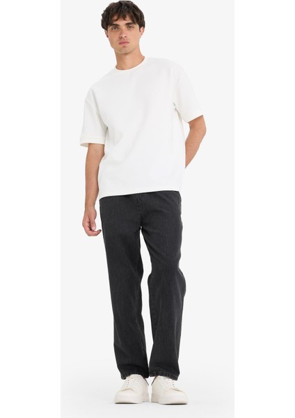 %100 Pamuk Wide Leg Beli Bağcıklı Lastikli Geniş Paça Jean Pantolon C2044AX25AU fiyatları