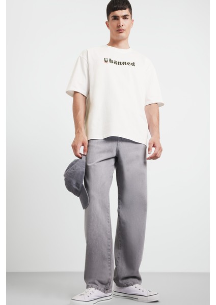 %100 Pamuk Loose Fit Rahat Kesim Bisiklet Yaka Baskılı Kısa Kollu Tişört F5731AX25AU fiyatları