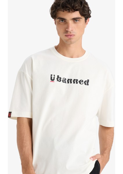 %100 Pamuk Loose Fit Rahat Kesim Bisiklet Yaka Baskılı Kısa Kollu Tişört F5731AX25AU fırsatları