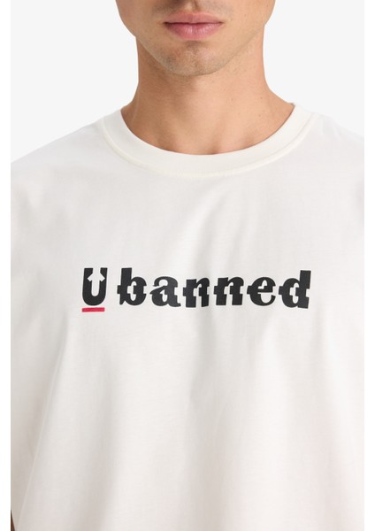 %100 Pamuk Loose Fit Rahat Kesim Bisiklet Yaka Baskılı Kısa Kollu Tişört F5731AX25AU