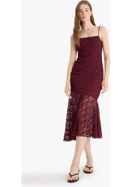 Bodycon Vücudu Saran Askılı Dantel Midi Elbise F7886AX25AU modelleri