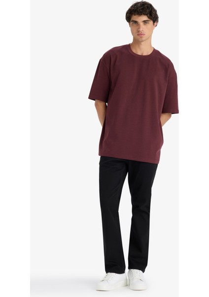 Oversize Geniş Kalıp Bisiklet Yaka Ağır Kumaş Basic Düz Kısa Kollu Tişört E9798AX25AU fiyatları