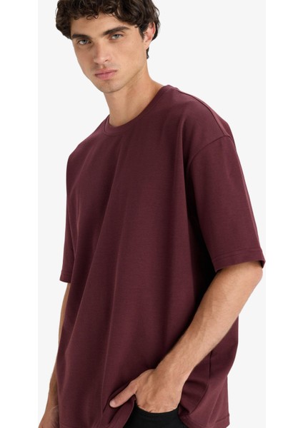 Oversize Geniş Kalıp Bisiklet Yaka Ağır Kumaş Basic Düz Kısa Kollu Tişört E9798AX25AU fırsatları