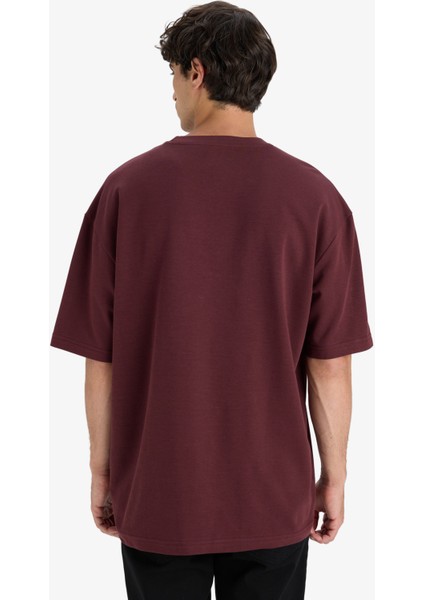 Oversize Geniş Kalıp Bisiklet Yaka Ağır Kumaş Basic Düz Kısa Kollu Tişört E9798AX25AU