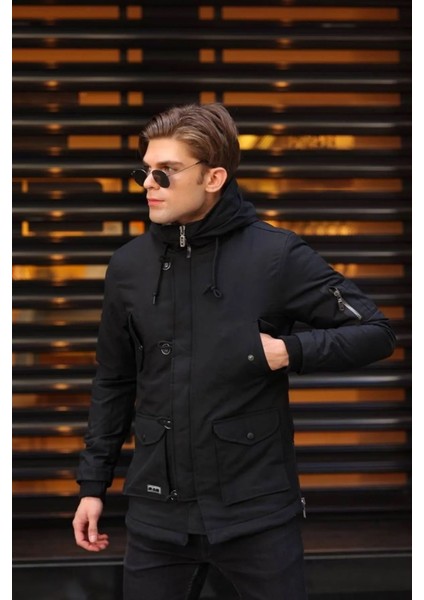 Regular Fit Su ve Soğuğa Dayanıklı Kürklü Kapüşonlu Çocuk Parka Kaban--Siyah-- fiyatları