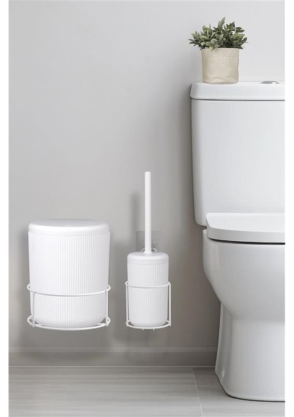 Beyaz Eko Magic Askılı Yuvarlak Linea 2'li Wc Kova ve Fırça Seti