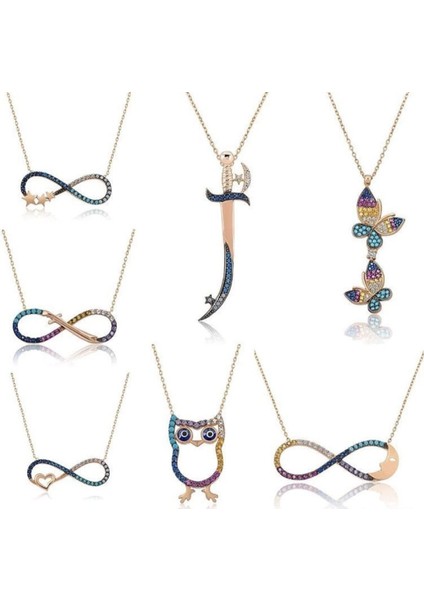 Baykuş Kolye Gümüş Renkli Nano Taşlı Rose Altın Kaplama fırsatları