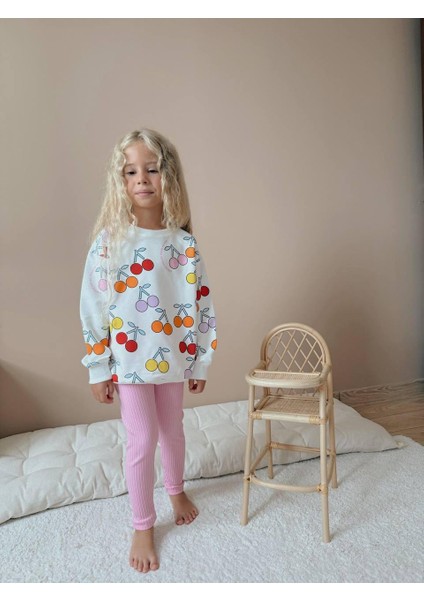 Kiraz Baskılı Uzun Kollu Taytlı Kız Çocuk Alt Üst Takım modelleri