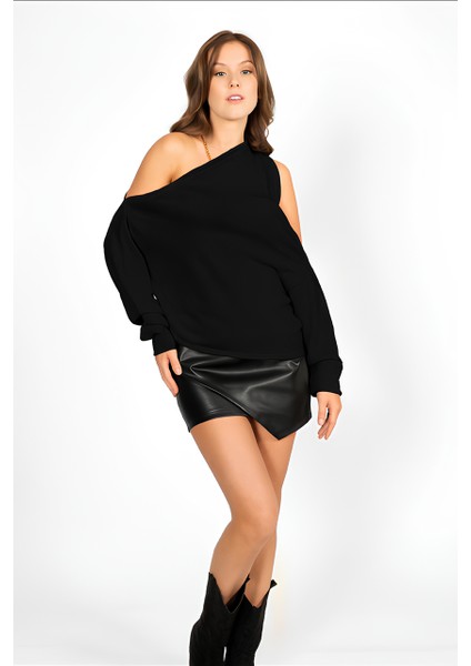 Rtd&vld Kadın VITA182 Sholder Tek Kol Asimetrik Kesim Triko Bluz Siyah